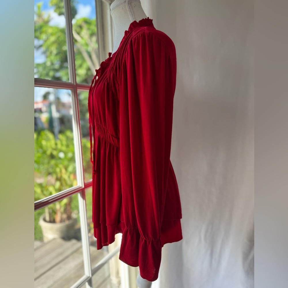 Red Ruffled Tunic Blouse - Picture 2 of 12